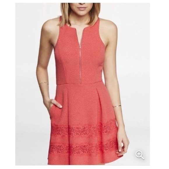 Express Dresses & Skirts - Express Coral Lace Mini Dress Women's Size 0 NWOT Sleeveless Pockets